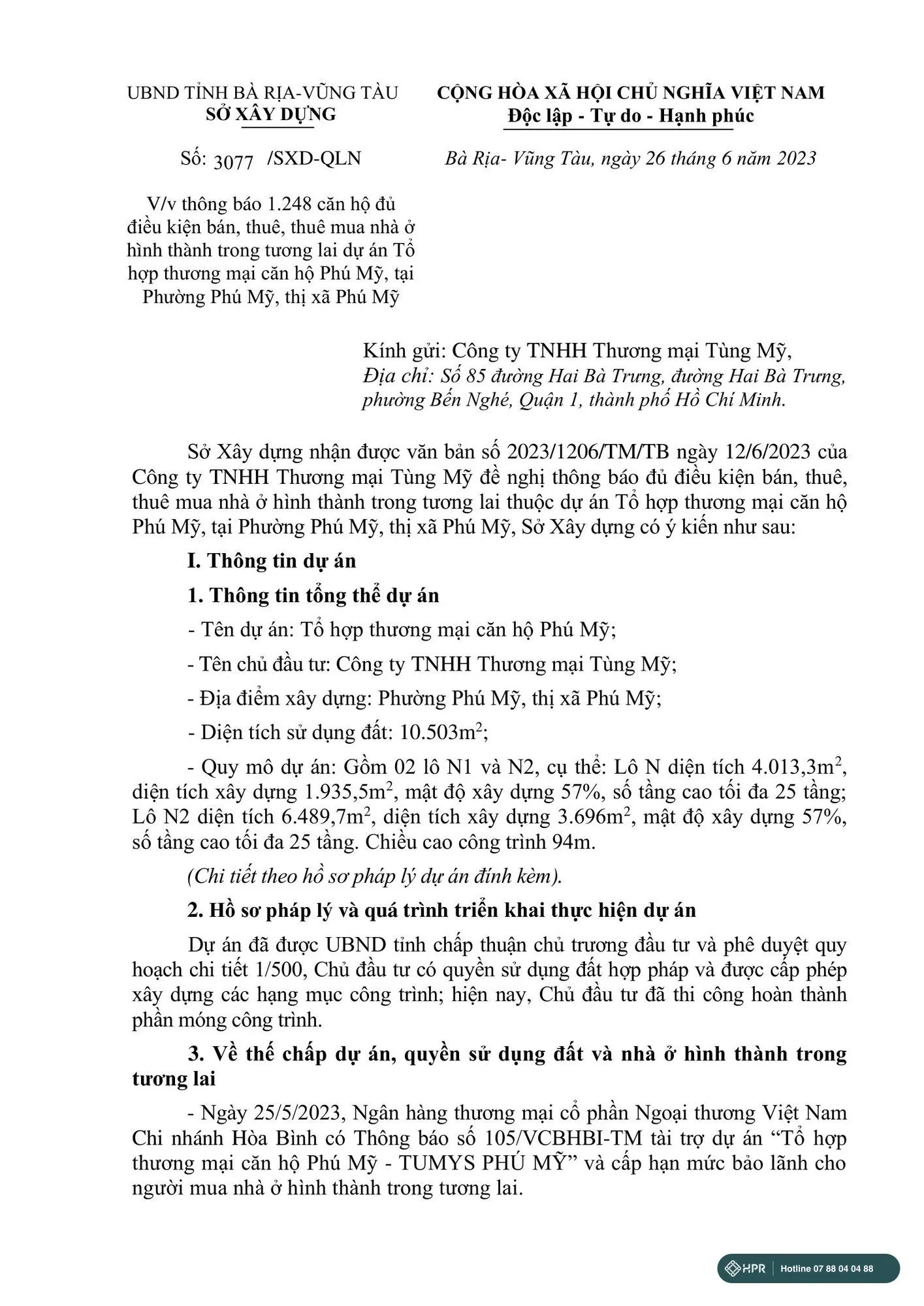 Thông báo 1.248 căn hộ đủ điều kiện bán nhà ở hình thành trong tương lai